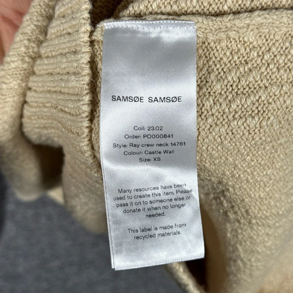 NEW Samsoe Ray Crew Neck Sweater Mens XS Castle Wall Beige Textured Knit NWT